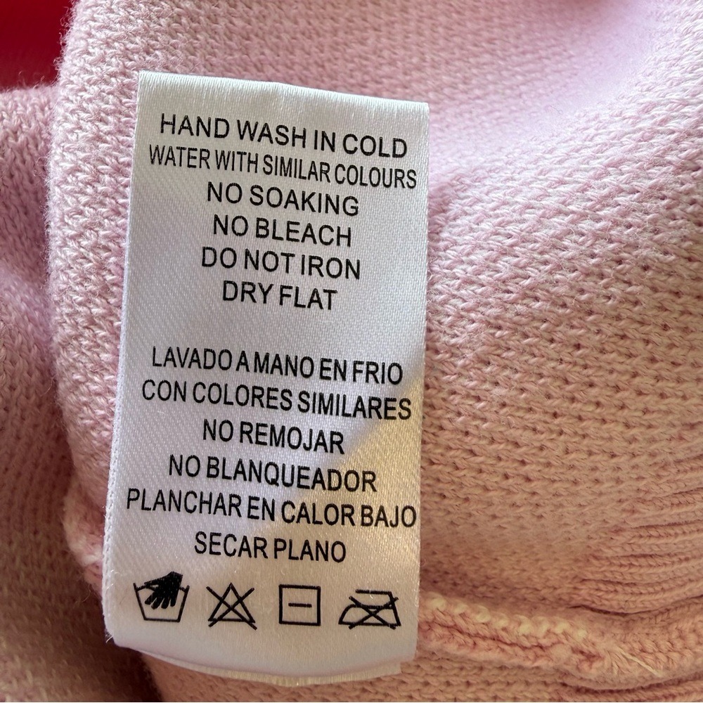 Maple Cropped Crewneck Sweater small Light Pink White Bow long sleeves knit - Picture 9 of 10